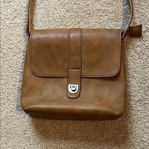 Tan crossbody Bag with Leather Strap and Flap Closure